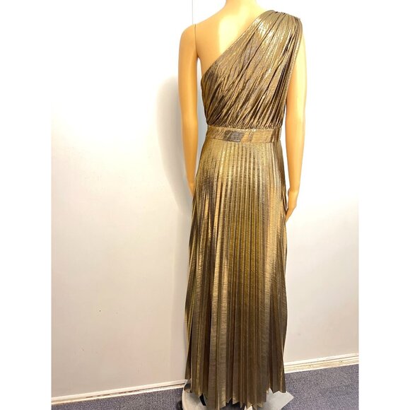 Metallic One-Shoulder Pleated Dress Prom Evening Gown Womens Party Wear Size L - Picture 3 of 15